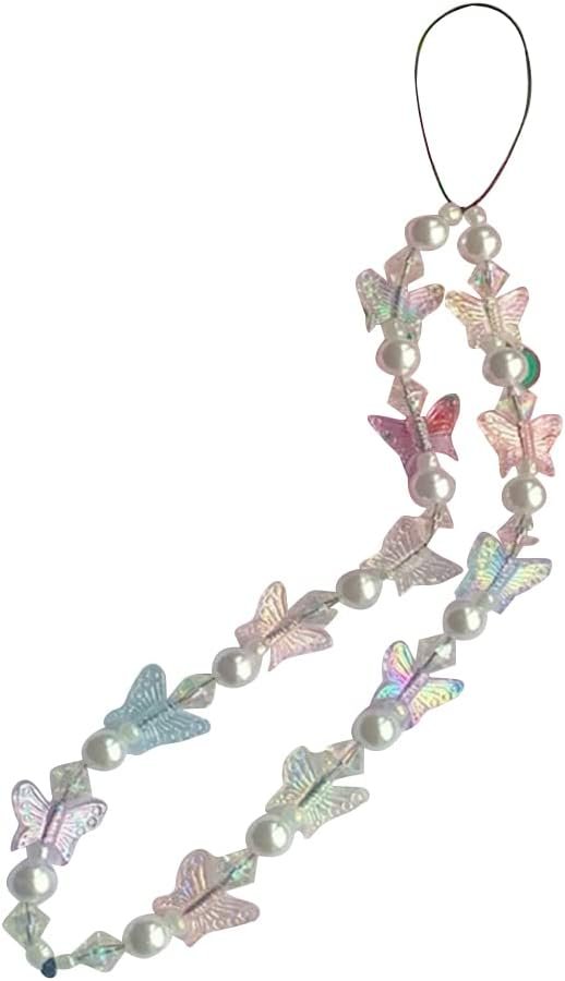 Cell Phone Lanyard Strap, Bohemia Beads Love Heart Letters Smartphone Charms Strap Beads Pearl Rope Mobile Phone Chains Phone Case Hanging Cord for Women Grils Summer Fashion Trendy, White