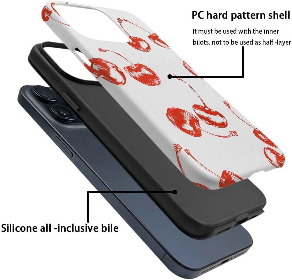 for iPhone 12 Pro Max Case,HH2 Retro Cherry Hybrid 2 Layer Hard Shell Silicone Protective Pattern Design Case
