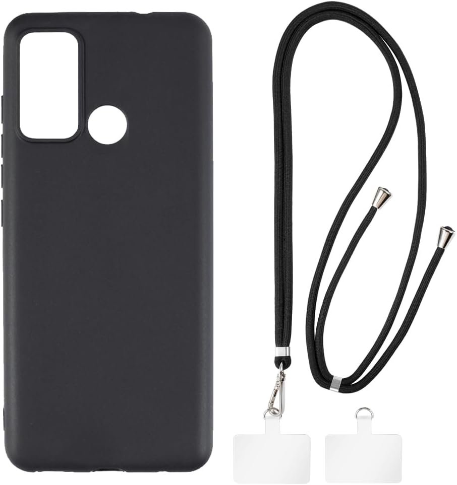 Case + Universal Mobile Phone Lanyards, Neck/Crossbody Soft Strap Silicone TPU Cover Bumper Shell for Moto G60 (6.8”)