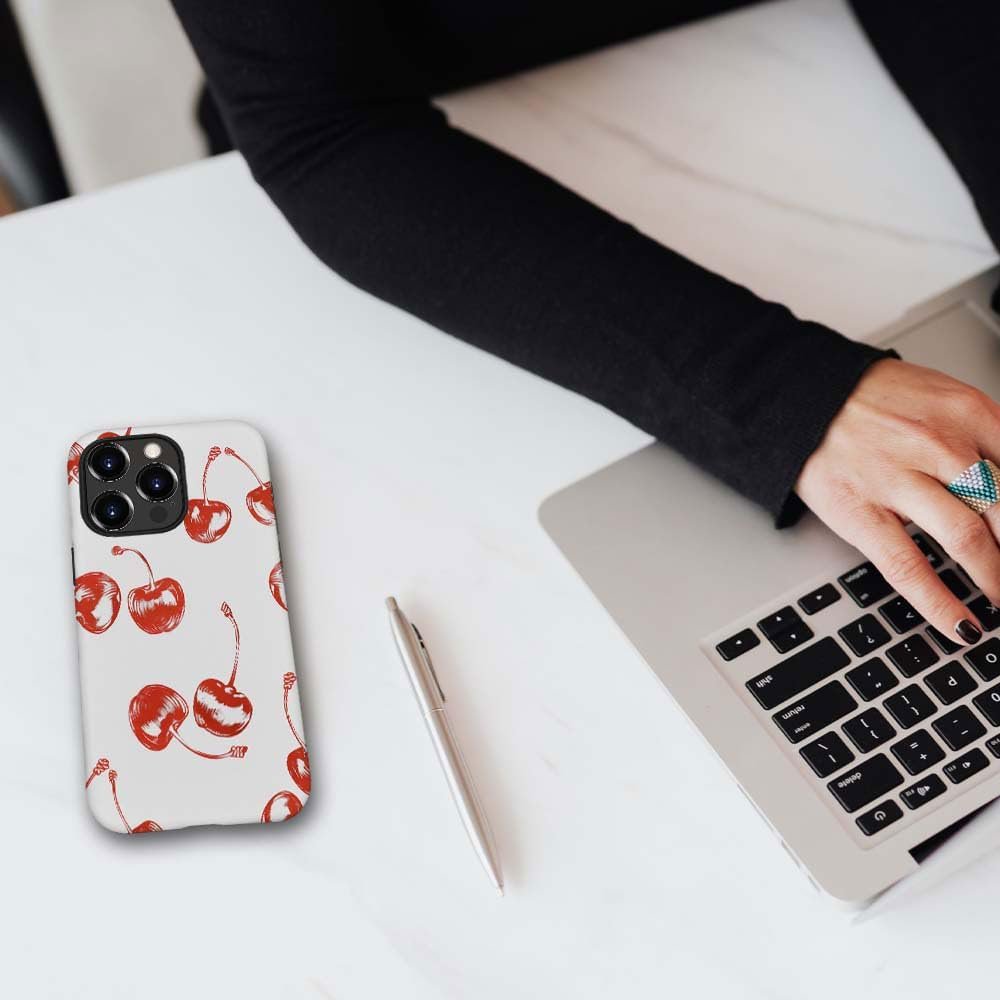 for iPhone 12 Pro Max Case,HH2 Retro Cherry Hybrid 2 Layer Hard Shell Silicone Protective Pattern Design Case