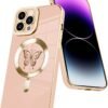 Innovatemee Magnetic Case Designed for iPhone 13 Compatible with MagSafe Wireless Charging,Cute Butterfly Phone Bumper Cover with Camera Lens Protector for Women Girls Men 6.1"- Purple