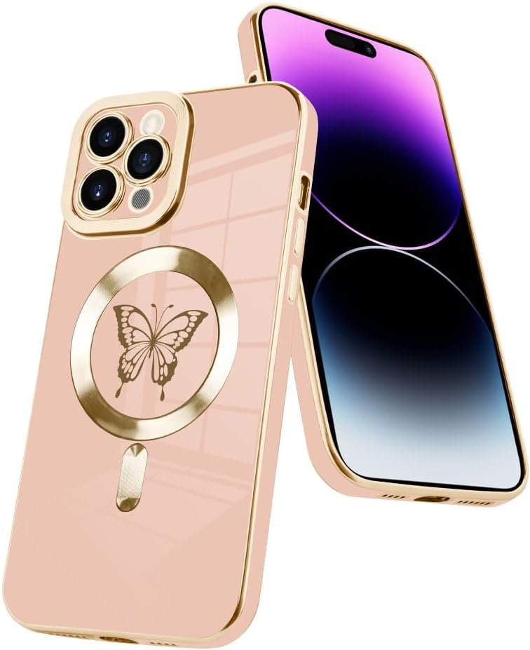 Innovatemee Magnetic Case Designed for iPhone 13 Compatible with MagSafe Wireless Charging,Cute Butterfly Phone Bumper Cover with Camera Lens Protector for Women Girls Men 6.1"- Purple