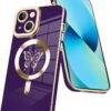 Innovatemee Magnetic Case Designed for iPhone 13 Compatible with MagSafe Wireless Charging,Cute Butterfly Phone Bumper Cover with Camera Lens Protector for Women Girls Men 6.1"- Purple
