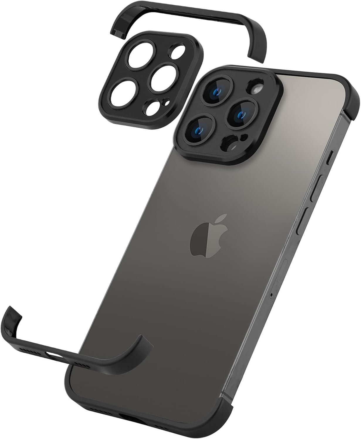 Design for Metal Frameless Phone Case Compatible with iPhone 12 Phone Models with Camera Lens Protector, Metal Shockproof Phone Cover, Minimalist Yet Protective Bumper Shell (Black Metal)