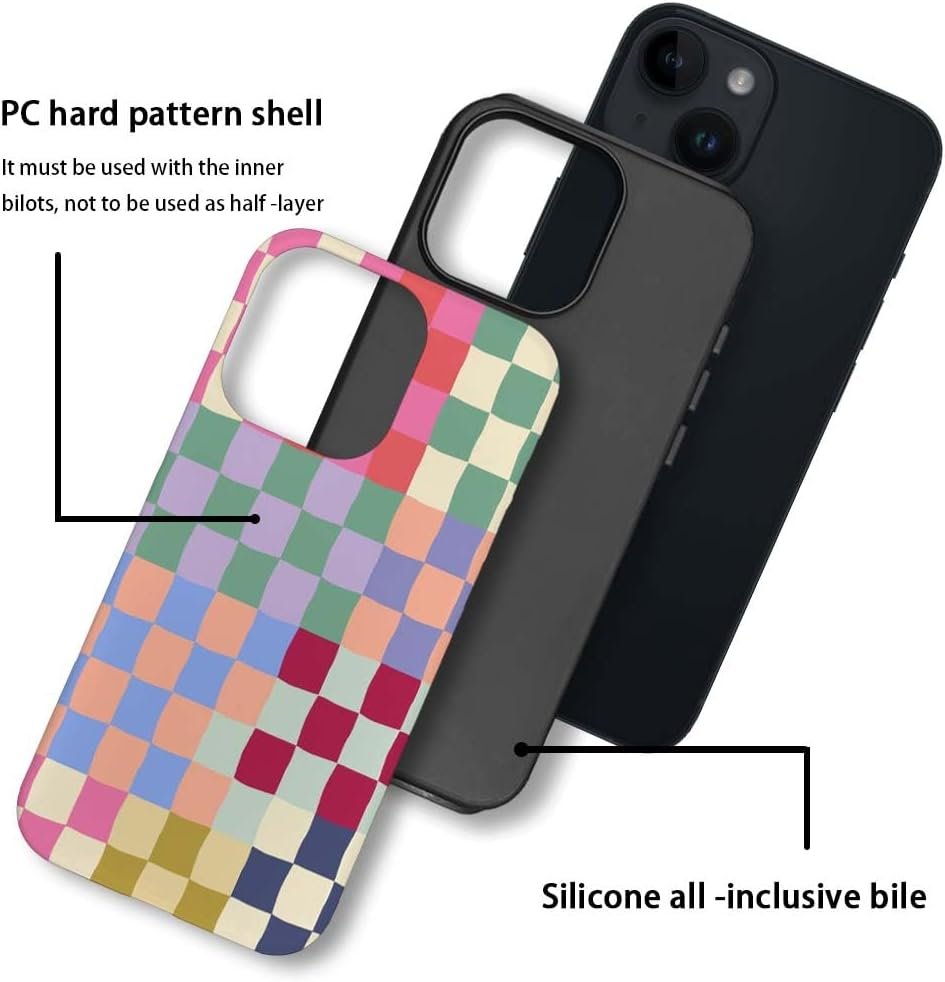 Case Compatible with for iPhone 14,Mixed Color Checkerboard Phone Case Hybrid 2-Layer Hard Shell,Shockproof Soft for Girl Women Boy Men,Case for iPhone 14