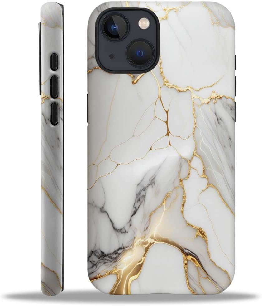 51LLfLN9ieL._AC_SL1000 Phone Case Compatible with iPhone 14 Plus Case,Hybrid 2 Layer PC Hard Shell + Silicone Protective Case, White Gold Marble Scratch-Resistant Shockproof Cover for iPhone 14 Plus