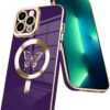 Innovatemee Magnetic Case Designed for iPhone 13 Compatible with MagSafe Wireless Charging,Cute Butterfly Phone Bumper Cover with Camera Lens Protector for Women Girls Men 6.1"- Purple