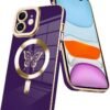 Innovatemee Magnetic Case Designed for iPhone 13 Compatible with MagSafe Wireless Charging,Cute Butterfly Phone Bumper Cover with Camera Lens Protector for Women Girls Men 6.1"- Purple