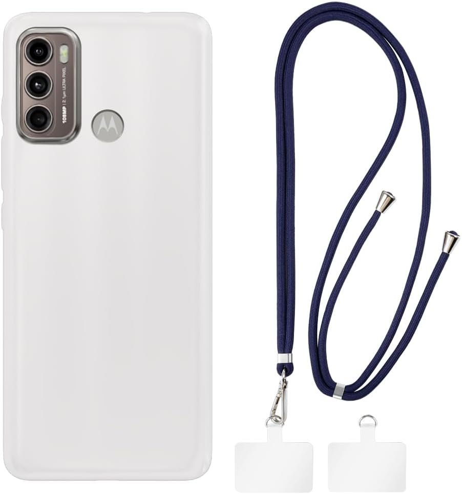 Case + Universal Mobile Phone Lanyards, Neck/Crossbody Soft Strap Silicone TPU Cover Bumper Shell for Moto G60 (6.8”)