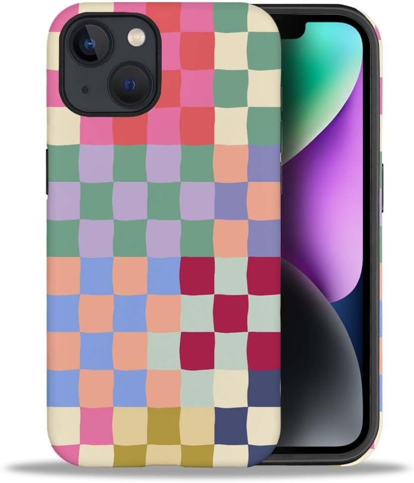 Case Compatible with for iPhone 14,Mixed Color Checkerboard Phone Case Hybrid 2-Layer Hard Shell,Shockproof Soft for Girl Women Boy Men,Case for iPhone 14