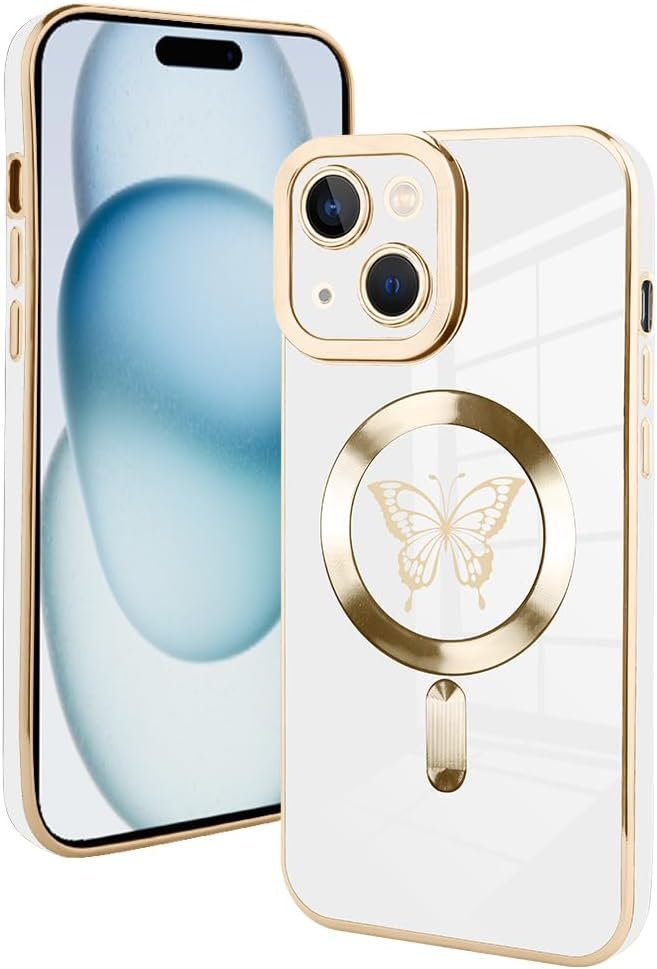 Innovatemee Magnetic Case Designed for iPhone 13 Compatible with MagSafe Wireless Charging,Cute Butterfly Phone Bumper Cover with Camera Lens Protector for Women Girls Men 6.1"- Purple