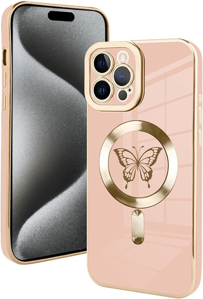 Innovatemee Magnetic Case Designed for iPhone 13 Compatible with MagSafe Wireless Charging,Cute Butterfly Phone Bumper Cover with Camera Lens Protector for Women Girls Men 6.1"- Purple