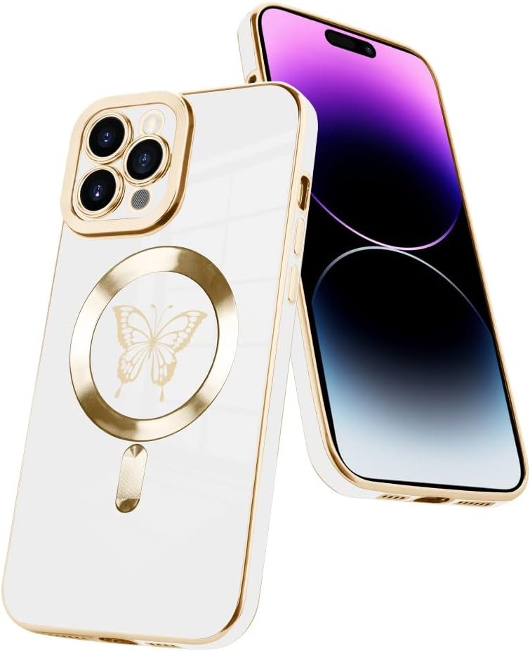 Innovatemee Magnetic Case Designed for iPhone 13 Compatible with MagSafe Wireless Charging,Cute Butterfly Phone Bumper Cover with Camera Lens Protector for Women Girls Men 6.1"- Purple