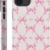 for iPhone 15 Pro Case,HH2 Pink Bow Ribbon Hybrid 2 Layer Hard Shell Silicone Protective Pattern Design Case