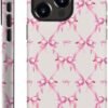 for iPhone 15 Pro Case,HH2 Pink Bow Ribbon Hybrid 2 Layer Hard Shell Silicone Protective Pattern Design Case