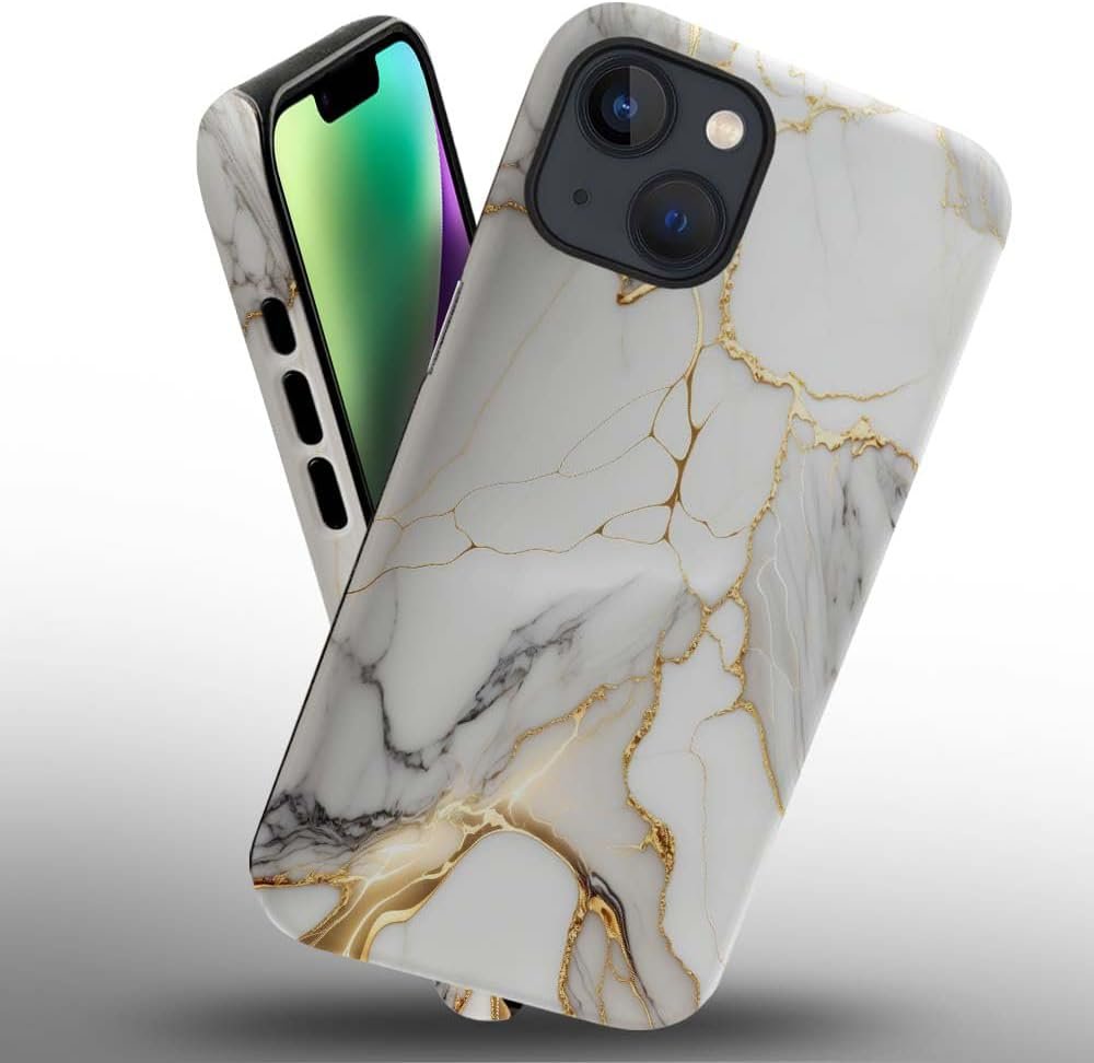 51XO4vFWZML._AC_SL1000 Phone Case Compatible with iPhone 14 Plus Case,Hybrid 2 Layer PC Hard Shell + Silicone Protective Case, White Gold Marble Scratch-Resistant Shockproof Cover for iPhone 14 Plus