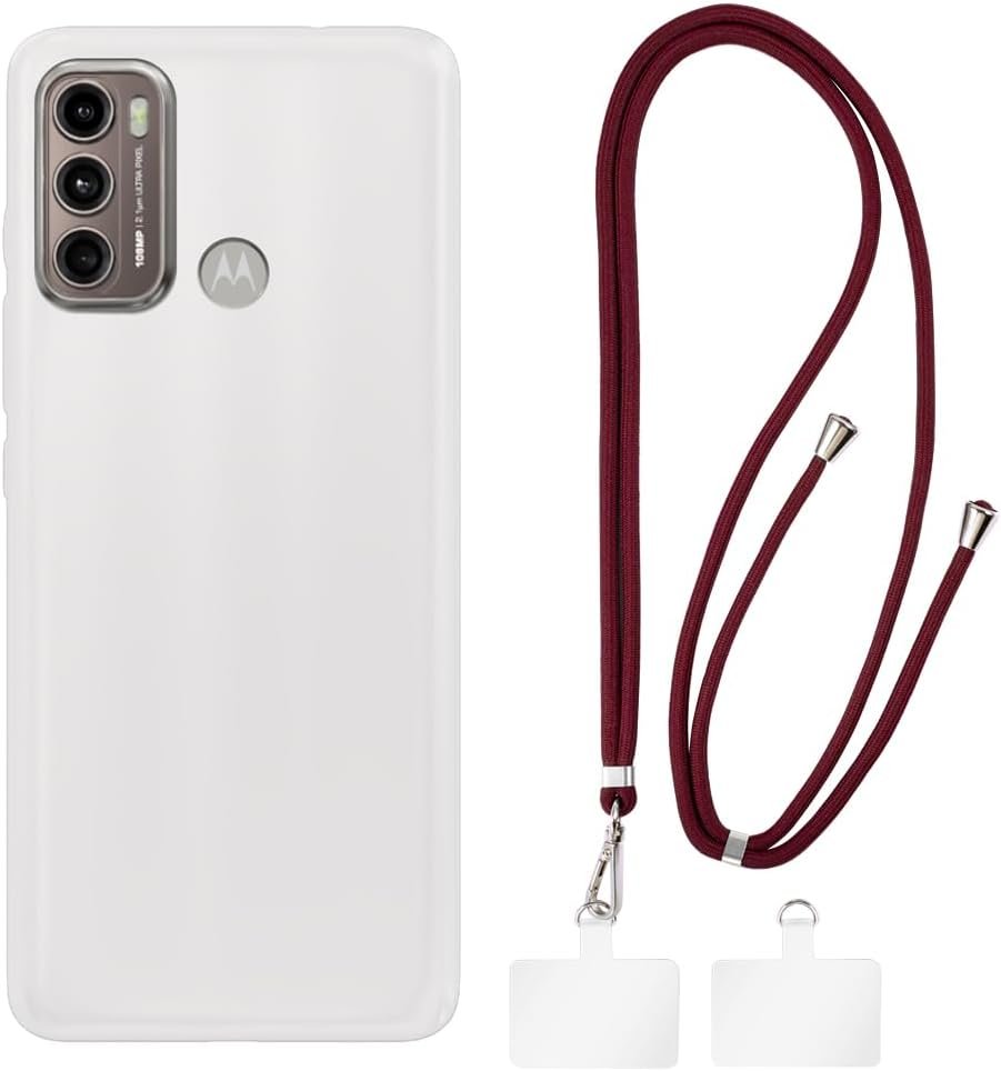 Case + Universal Mobile Phone Lanyards, Neck/Crossbody Soft Strap Silicone TPU Cover Bumper Shell for Moto G60 (6.8”)