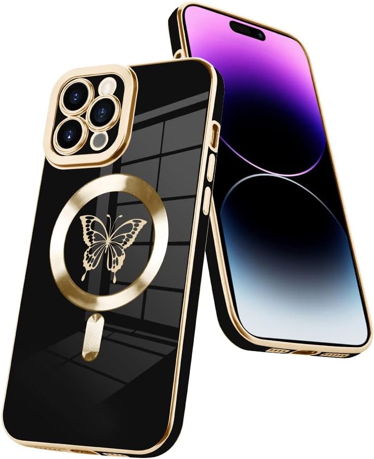 Innovatemee Magnetic Case Designed for iPhone 13 Compatible with MagSafe Wireless Charging,Cute Butterfly Phone Bumper Cover with Camera Lens Protector for Women Girls Men 6.1"- Purple