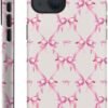 for iPhone 15 Pro Case,HH2 Pink Bow Ribbon Hybrid 2 Layer Hard Shell Silicone Protective Pattern Design Case
