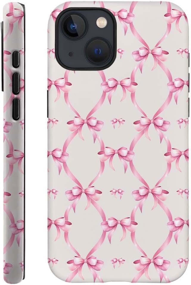 for iPhone 15 Pro Case,HH2 Pink Bow Ribbon Hybrid 2 Layer Hard Shell Silicone Protective Pattern Design Case