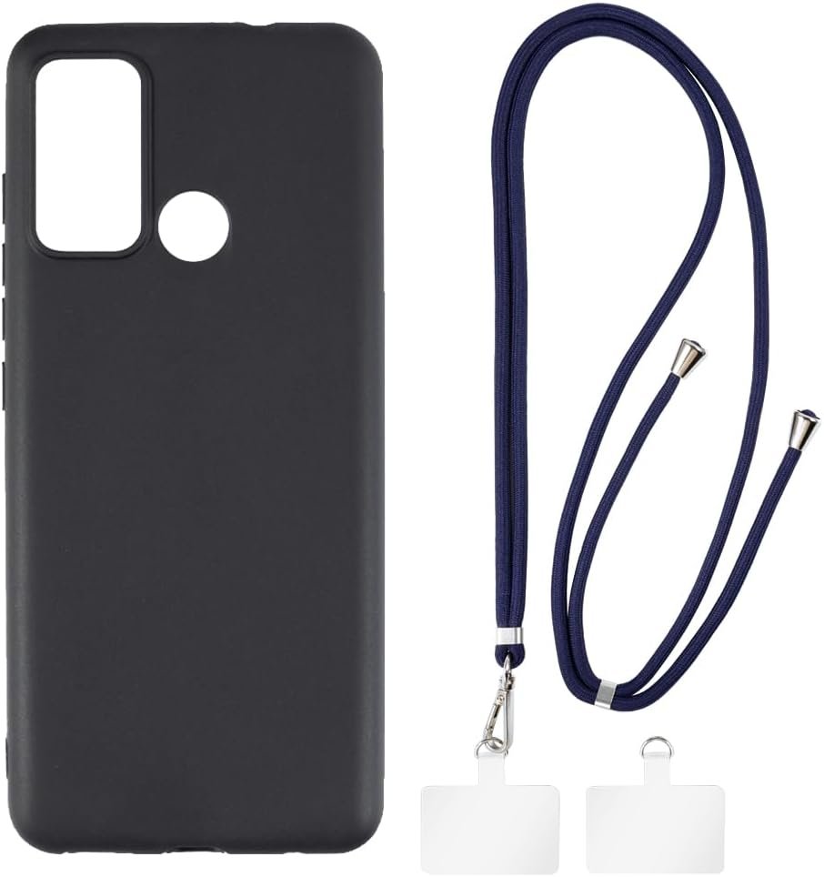 Case + Universal Mobile Phone Lanyards, Neck/Crossbody Soft Strap Silicone TPU Cover Bumper Shell for Moto G60 (6.8”)
