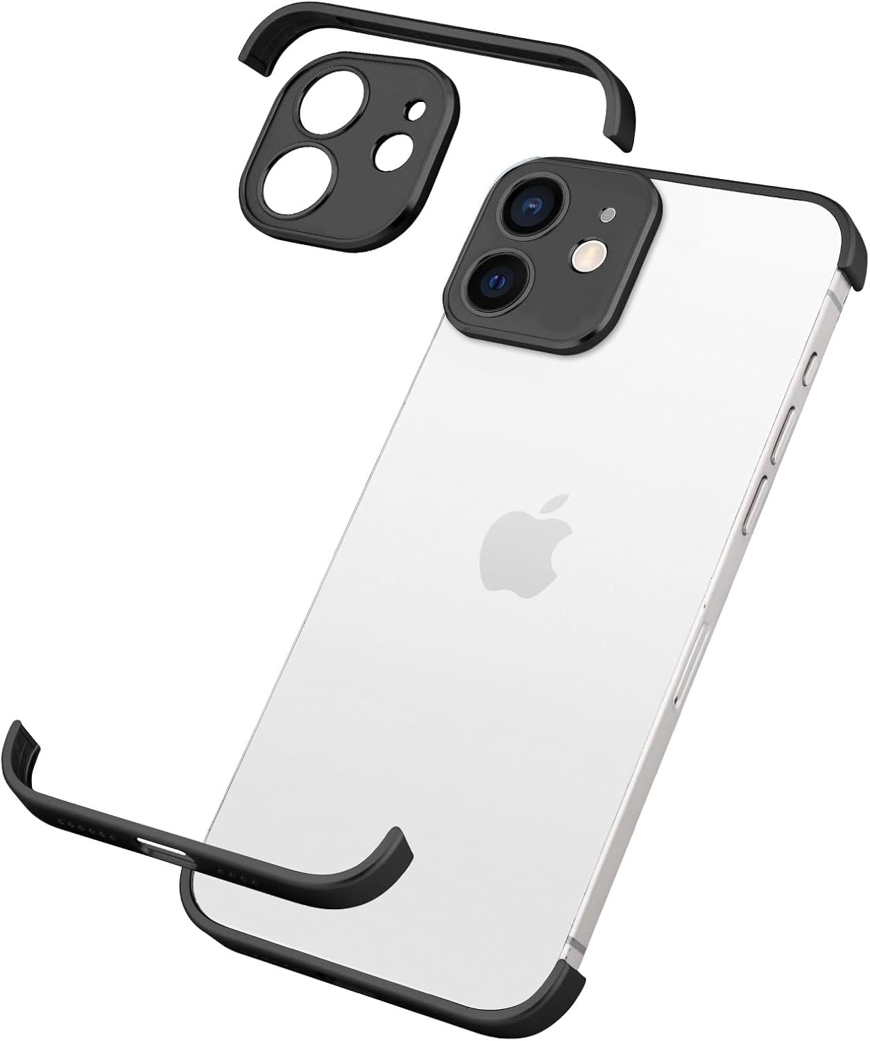 Design for Metal Frameless Phone Case Compatible with iPhone 12 Phone Models with Camera Lens Protector, Metal Shockproof Phone Cover, Minimalist Yet Protective Bumper Shell (Black Metal)