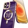Innovatemee Magnetic Case Designed for iPhone 13 Compatible with MagSafe Wireless Charging,Cute Butterfly Phone Bumper Cover with Camera Lens Protector for Women Girls Men 6.1"- Purple