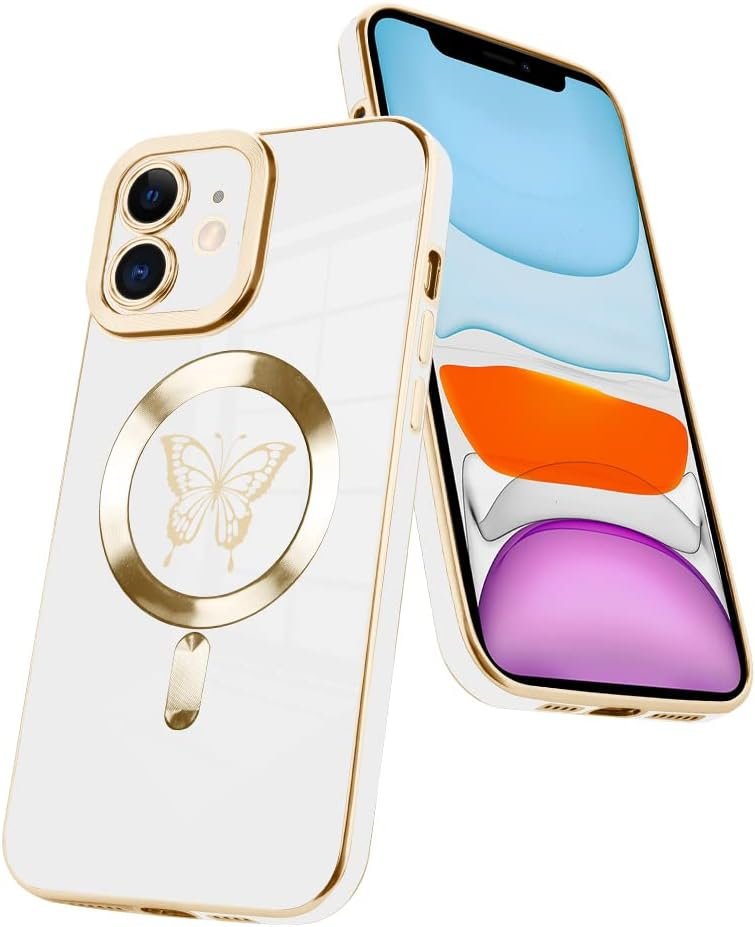 Innovatemee Magnetic Case Designed for iPhone 13 Compatible with MagSafe Wireless Charging,Cute Butterfly Phone Bumper Cover with Camera Lens Protector for Women Girls Men 6.1"- Purple