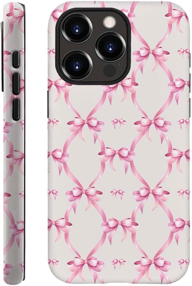 for iPhone 15 Pro Case,HH2 Pink Bow Ribbon Hybrid 2 Layer Hard Shell Silicone Protective Pattern Design Case