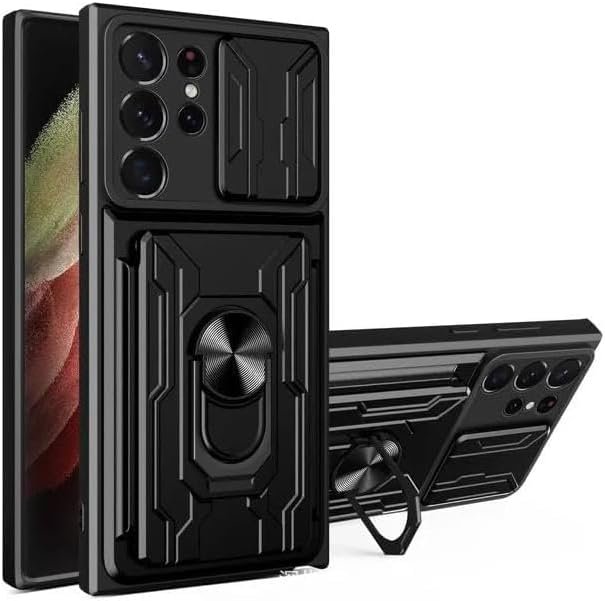 for Samsung Galaxy S21 Ultra Case with Card Holder Wallet, S21 Ultra Phone Case Kickstand Military Grade Shockproof Protection Cover for Samsung S21 Ultra 5G 6.8" Women Men Shell (Black)