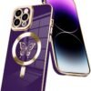 Innovatemee Magnetic Case Designed for iPhone 13 Compatible with MagSafe Wireless Charging,Cute Butterfly Phone Bumper Cover with Camera Lens Protector for Women Girls Men 6.1"- Purple