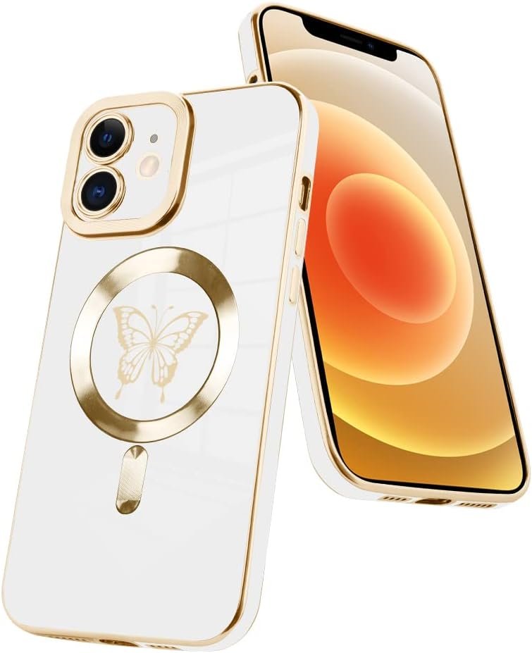 Innovatemee Magnetic Case Designed for iPhone 13 Compatible with MagSafe Wireless Charging,Cute Butterfly Phone Bumper Cover with Camera Lens Protector for Women Girls Men 6.1"- Purple