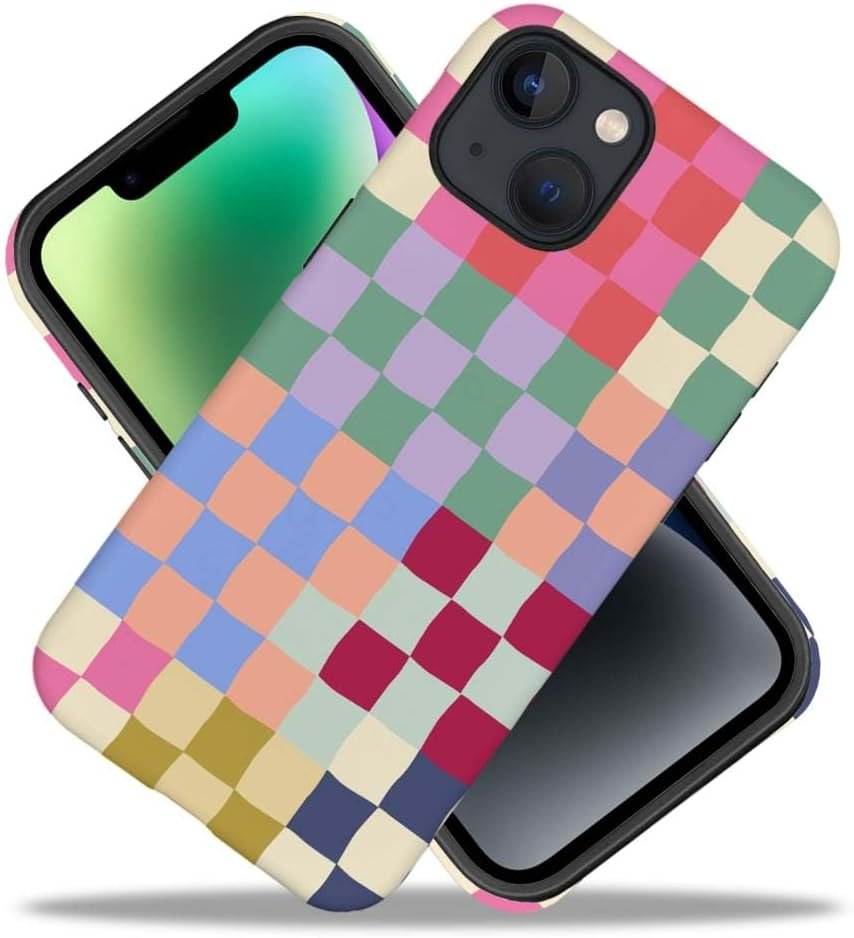 Case Compatible with for iPhone 14,Mixed Color Checkerboard Phone Case Hybrid 2-Layer Hard Shell,Shockproof Soft for Girl Women Boy Men,Case for iPhone 14