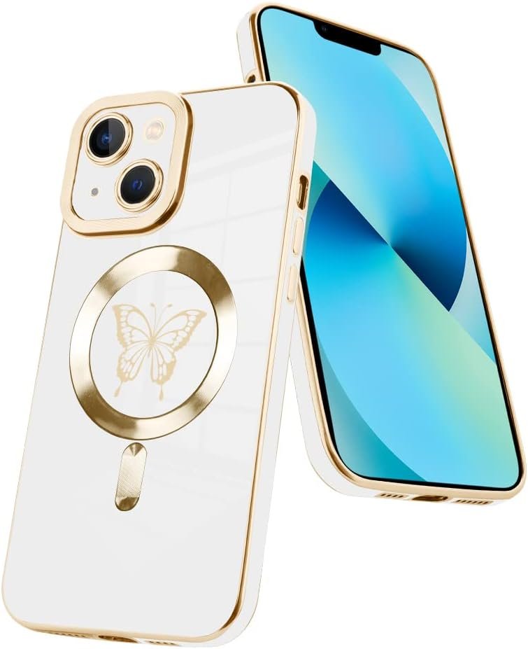 Innovatemee Magnetic Case Designed for iPhone 13 Compatible with MagSafe Wireless Charging,Cute Butterfly Phone Bumper Cover with Camera Lens Protector for Women Girls Men 6.1"- Purple