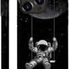 Innovatemee Case Compatible with iPhone 15 Pro Max,Astronaut Moon Swing Phone Case for iPhone 15 Pro Max,Cases for Girls and Boys,Fall Prevention Hybrid 2-Layer Hard Shell Phone Case