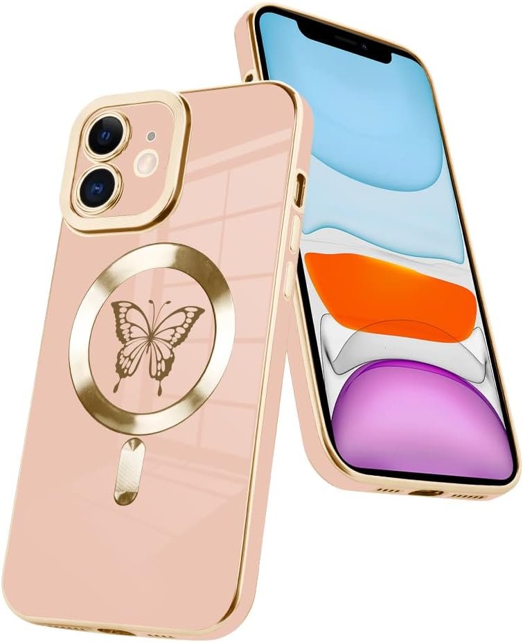 Innovatemee Magnetic Case Designed for iPhone 13 Compatible with MagSafe Wireless Charging,Cute Butterfly Phone Bumper Cover with Camera Lens Protector for Women Girls Men 6.1"- Purple
