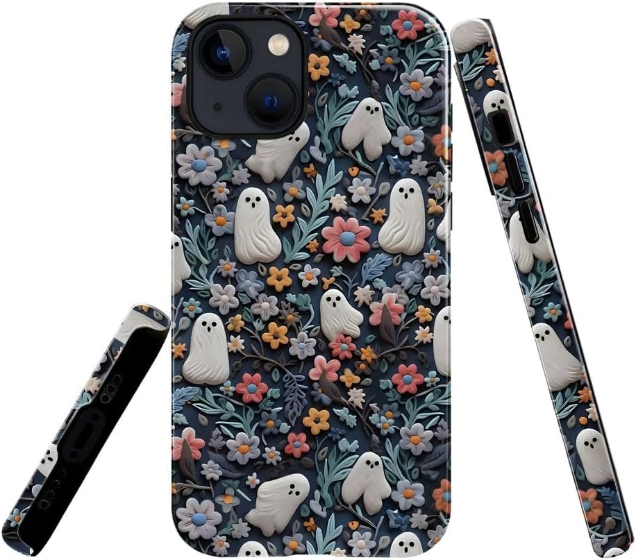 Compatible with for iPhone 15,Spooky Ghosts On Bookshelf Halloween Phone Case for iPhone 15,Scratch Resistant Hybrid 2-Layer Hard Shell Bright Phone Case