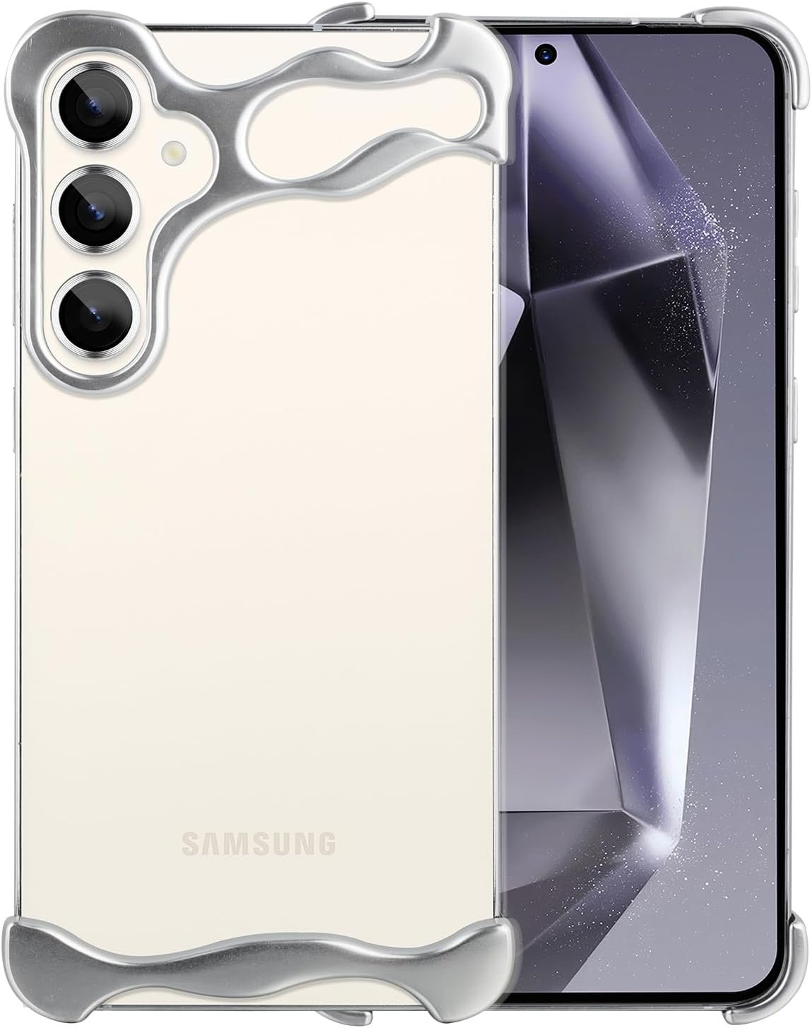 Frameles Phone Case for Samsung Galaxy S24 Plus Phone Case Minimalist Protective Shock Absorption Aerospace Grade Aluminum Shells + Elastomer Inlays Easy Fit (Aluminum Polished Silver)