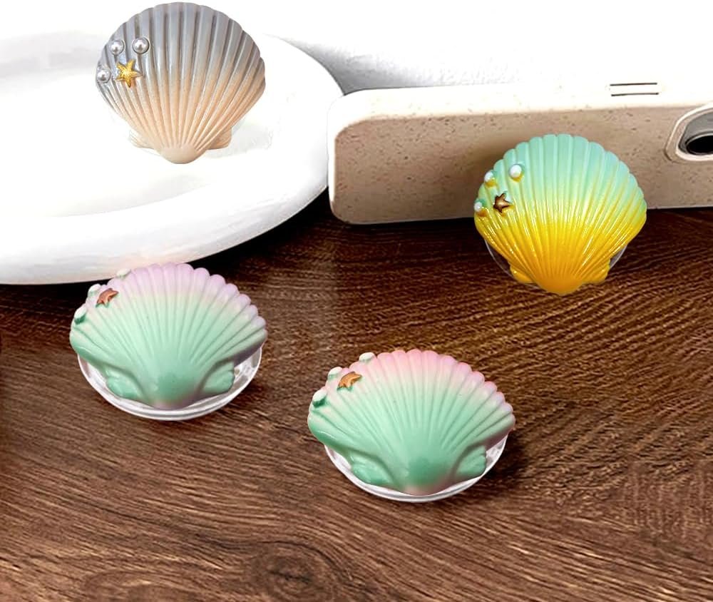 Cute Purple Green Shell Shape Collapsible Expandable Cellphone Stand Multi Functional Mobile Phone Grip & Kicktand