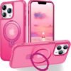 Magnetic Compatible with iPhone 14 Case with Stand [Military Grade Drop Tested][Compatible with Magnet] Ring Translucent Slim Hard Back Soft Edge, Rose Red