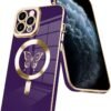 Innovatemee Magnetic Case Designed for iPhone 13 Compatible with MagSafe Wireless Charging,Cute Butterfly Phone Bumper Cover with Camera Lens Protector for Women Girls Men 6.1"- Purple