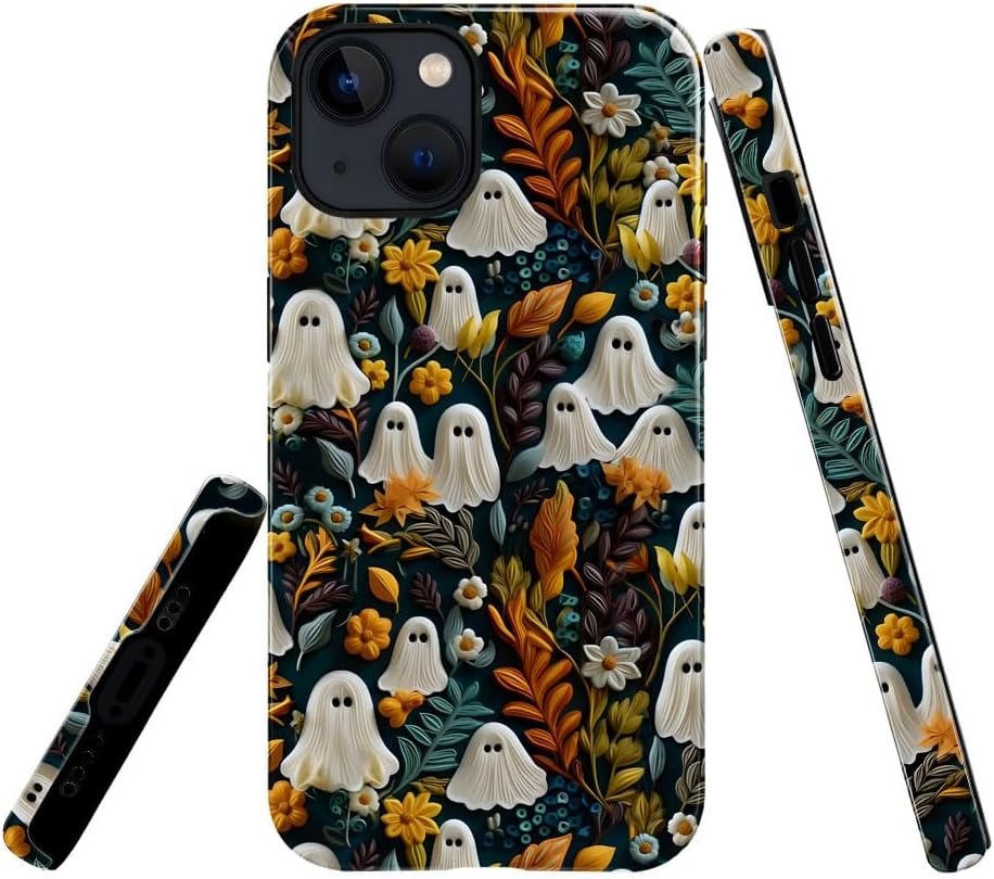 Compatible with for iPhone 15,Spooky Ghosts On Bookshelf Halloween Phone Case for iPhone 15,Scratch Resistant Hybrid 2-Layer Hard Shell Bright Phone Case