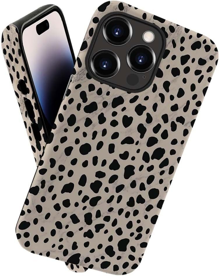 Case Compatible with iPhone 14 Pro Max,Black Polka Dots Marble Pattern-Almond Latte Pattern Design Case for iPhone 14 Pro Max Cases,Dustproof Protective Hybrid 2-Layer Hard Shell Phone Case