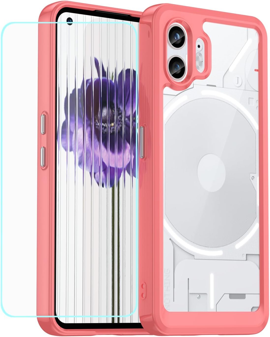 for Phone 2 Case,with Tempered Glass Film,Transparent Acrylic Back Shell Colored TPU,Shockproof Bumper,Protective Phone Cover for Phone 2,Black