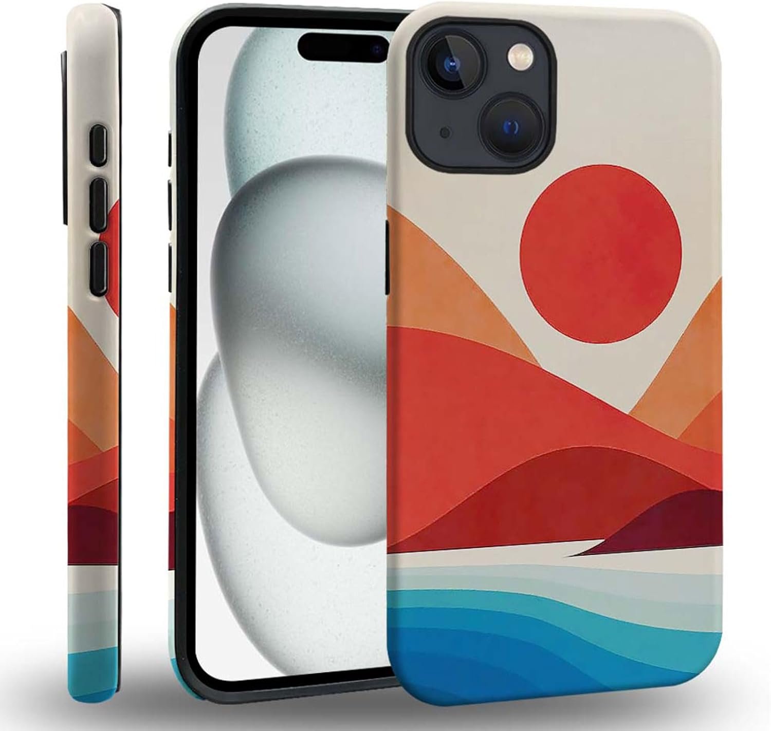 case Compatible with iPhone 13, Dark Blue Steed and Cactus Mix Two Layers of Protective Hard Shell Clear Design and dust-Proof. Suitable for iPhone 13