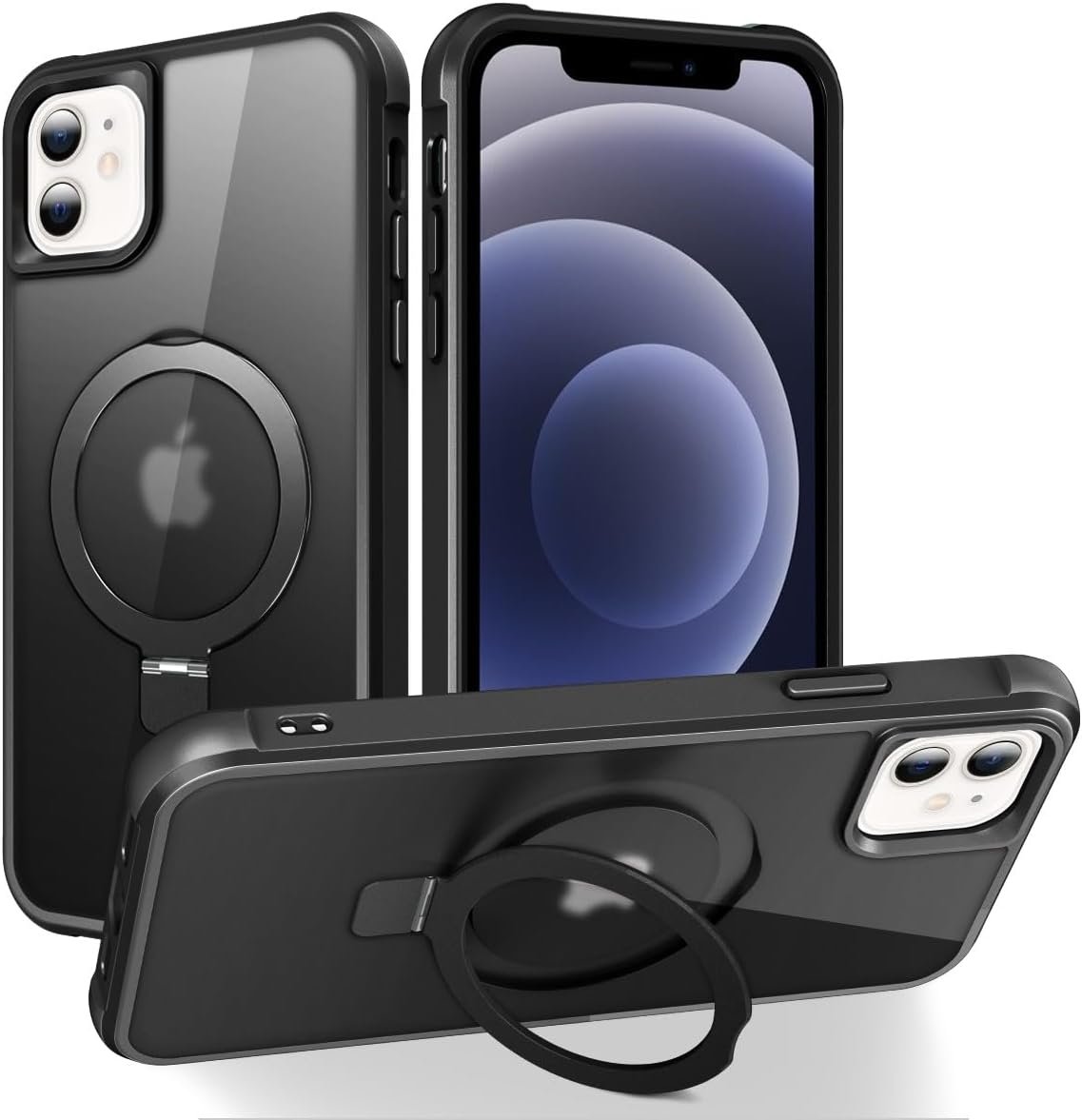 Magnetic Compatible with iPhone 14 Case with Stand [Military Grade Drop Tested][Compatible with Magnet] Ring Translucent Slim Hard Back Soft Edge, Rose Red