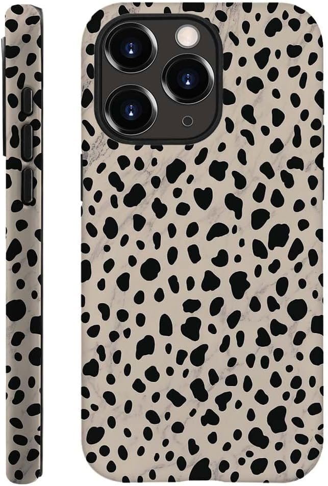 Case Compatible with iPhone 14 Pro Max,Black Polka Dots Marble Pattern-Almond Latte Pattern Design Case for iPhone 14 Pro Max Cases,Dustproof Protective Hybrid 2-Layer Hard Shell Phone Case