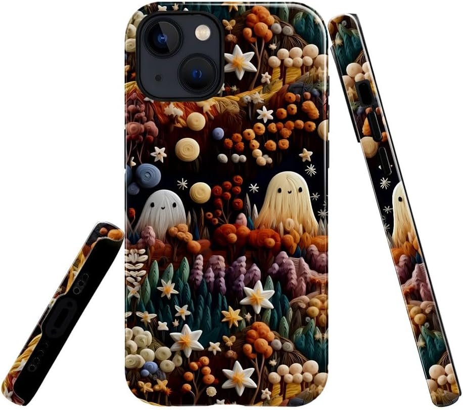 Compatible with for iPhone 15,Spooky Ghosts On Bookshelf Halloween Phone Case for iPhone 15,Scratch Resistant Hybrid 2-Layer Hard Shell Bright Phone Case