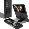 Case for Samsung Galaxy Z Fold 4, [Adjustable Bracket] Shockproof PC Shell with Lens Protection Cell Phone Cover, Black