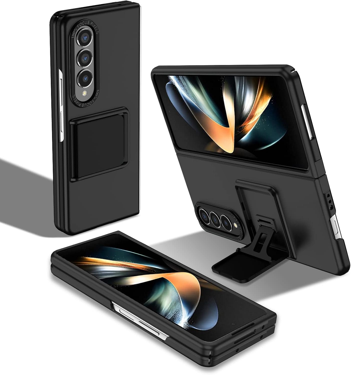 Case for Samsung Galaxy Z Fold 4, [Adjustable Bracket] Shockproof PC Shell with Lens Protection Cell Phone Cover, Black